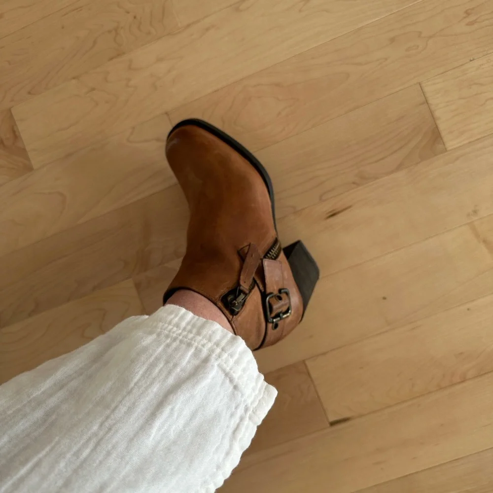Paul Green München Tan Leather Ankle Booties with Buckle Accent